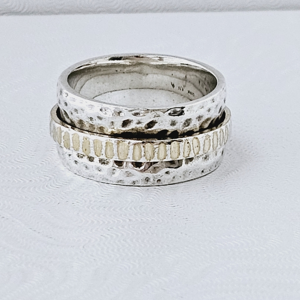 Silpada Sterling Silver & 14K Gold Plated Spinner Cuff Ring R1476 Size 11.25